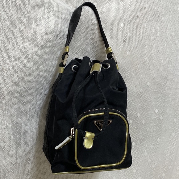 Prada Vintage Tessuto Nylon Duet Mini Bucket Bag In Black - Picture 3 of 17